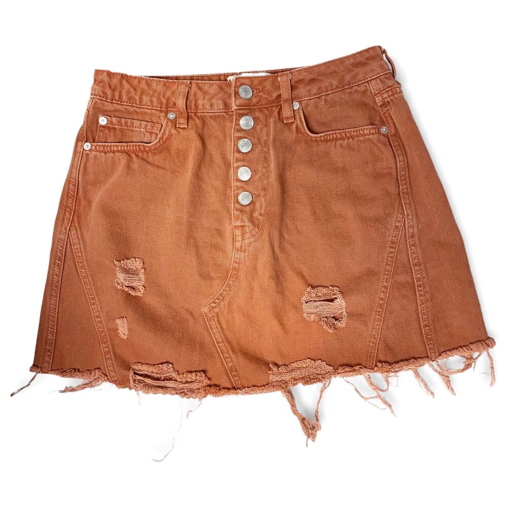 Free People We The Free Distressed Denim A-Line Skirt in Rust Orange Women SZ 28